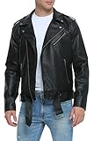 Fahsyee Leather Jackets for Men, Faux Motorcycle Bomber Lapel Asymmetric Zip-Up Blet Slim Fit Biker Coat Black M