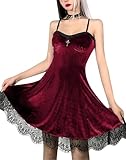 Vintage Lace Sleeveless Velvet Gothic Dress High Waist Elegant Dresses Vintage Lace