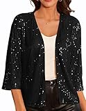 GRACE KARIN Women's Sequins Party Cropped Cardigan Button up Long Sleeve Shrug Sweater for Dress Black 2XL