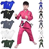 POZTEV Kids Brazilian Jiu Jitsu Gi For Kids BJJ Gi Youth Grappling Kimonos Preshrunk Lightweight Martial Arts Uniform, Pink, K00