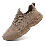 VGPSFN Mens Trainers Running Shoes Walking Sport Outdoor Casual Tennis Gym Fitness Shoes for Men Breathable Mesh Comfortable Lightweight Sneakers Brown UK Size 11