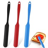 Mabor 3 Pcs Jar Spatula Silicone Scraper with Long Handle, Jam Spreader for Peanut Butter, Kitchen Spatula for Baking and Cake Icing, Kitchen Must Have Small Silicone Spatulas