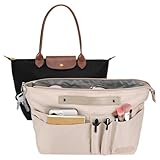 GADITIEK Bag Organiser for Longchamp Le Pliage Large, Handbag Organiser Insert with Zipper and 15 Pockets for Women Tote Bag (Beige, L)