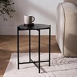 OHS Black Marble Side Table for Living Room, Round Coffee Table with Sturdy Metal Frame Decorative Small End Tables Nightstand Bedside Tables for Bedroom Office