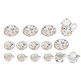 Yosoo Health Gear 15Pcs Tea Miniature, Beautiful Dollhouse Kitchen Miniature, Porcelain Verisimilitude for Living Room High Simulation for Home(Colorful floral)