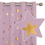 Deconovo Window Blackout Curtains, Eyelet Gold Star Foil Printed, Curtains for Kids Bedroom, 46 x 72 Inch(Width x Length), Light Pink, 2 Panels