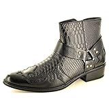 My Perfect Pair Men's Snake Skin Pattern Western Cowboy Ankle Boots Zip (Size 8, Black)
