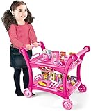 Quickdraw Supplies Kids Tea & Cake Trolley Cart Pretend Roleplay Set Tea Party Toy Food Pink Playset 28pc, Pink, Blue (QDS-889-15B)