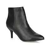 ESSEX GLAM Womens Ankle Boots Low Mid Kitten Heels Ladies Zip Pointy Booties Shoes Size (Black Synthetic Leather, 5)