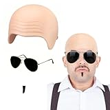 Adults Mr Worldwide Accessory Set, Nude Latex Bald Cap, Black Soul Patch, Mens Ladies Music Icon Famous Celebrity Fancy Dress Costume Accessory Set for Adults Men Women Cosplay, Halloween costumes