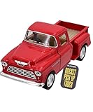 Die-Cast Model Car 1:32 Scale Classic 1955 Chevy Stepside Pick-Up Truck Red Collectible Toy Vehicle for Children Metal Replica Doors Open Pull-Back Action Display Play Collector's Gift