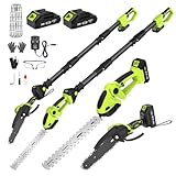 Cordless Pole Hedge Trimmer & Chainsaw Set, 2 * 4.0Ah Battery Rechargeable 7.05Ft Extension Pole 550W Pure Copper Motor 0-135° Adjust Angle Long Reach Trimmer Pruning Branch for Fence, Grass Trimmer