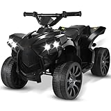 MAMIZO 6V Kids Electric Ride on Car, ATV Quad Bike with MP3 Music Player, Trumpet and LED Lights, USB Charging, Children Vehicle Quad Electric Car 3-5 km/h, for 3 Years Old Boys Girls, Black