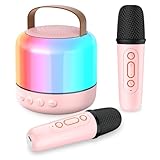 Karaoke Machine for Kids with 2 Microphones, Girls Toys Portable Kids Karaoke Machines for Girls with LED Party Lights,Bluetooth Speaker Birthday Christmas Gifts for Kid,14-18 Years Old(Pink 2 Mic)