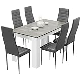 Blisswood Dining Table Set, Dining Table And Chair Set, Pu Leather Dining Room Chairs and 17mm Thick Table Top Long Modern Dining Table Set (Grey Marble And 6 Grey Chair)