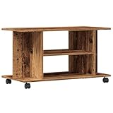 vidaXL tv cabinet with castors - old wood engineered media stand with open shelves 80x40x45cm for living room or bedroom