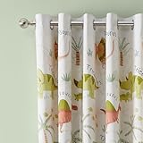 Catherine Lansfield Sleepy Dino Fully Reversible 66x72 Inch Eyelet Curtains Two Panel Green