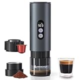 AMZCHEF Portable-Coffee-Maker-Travel, 2-IN-1 Camping Coffee Maker, Portable Espresso Machine 20 Bar, Self-Heating, USB-C, LCD Display, with Ground Coffee & NS Capsule for RV, Hiking, Office