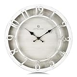 Lafocuse 12 Inch Silent 3D Numerals Farmhouse White Wall Clock Battery Operated, Shabby Chic Rustic Kitchen Wall Clocks Decorative for Living Room Bedroom Office Home Decor