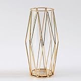 Glass Vase with Geometric Metal Stand - Stylish Modern Flower Vase for Pampas Grass & Flowers, Ideal for Living Room, Dining Table, Wedding Centerpieces, and Home Decorations - Gold, 28 cm