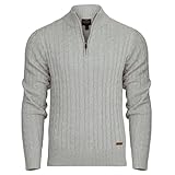 Bench Mens Designer 1/4 Zip Cable Knit Jumper Quarter Zip Pullover Cotton Blend Warm Winter Sweater. Quality Knitted Knitwear Ecru Marl M