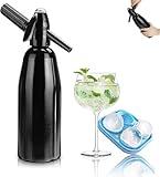 Soda Water Maker, 1L Sparkling Soda Maker, Portable Soda Siphon with Pressure Regulator, Aluminum Sprinkler Carbonated Machine for Homemade Soda, Juices, Mojitos, Cocktails, Beverages, Ice Tea, Black