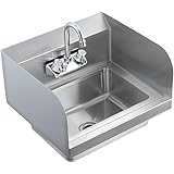 VEVOR Commercial Hand Sink with Faucet and Side Splash, NSF Stainless Steel Basin for Washing, Wall Mount Sink for Restaurant, Kitchen, Bar, Garage and Home, 17x12.8 inch
