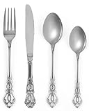 SHEUMNT Retro Silverware Set for 6, Gorgeous 24 Pieces Stainless Steel Silver Flatware Set, Service for 6, Utensil Set Fork Spoon Knife, Antique Baroque Cutlery Set