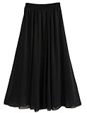 Golden service Women's Stretched Waist Chiffon Long Skirts Flowy Skirt,Black, Waist:60-78cm,Length:80cm