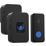 Wireless Doorbell, IP55 Waterproof Plug-in Cordless Doorbell Kit-300M, 55 Ringtones, 5 Levels of Volume, LED Indicator, 1 Transmitter + 2 Receivers, Black