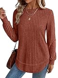 Aokosor Ladies Jumpers for Women UK Long Sleeve Tops for Women Crew Neck Fall Clothing Ladies Tops Size 14-16 Caramel L