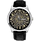 Sun Signs Zodiac Circle Classic Large Format Solid Brass Astrology Enthusiast's Wrist Watch