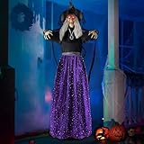 JOYIN 47” Animated Witch Halloween Decorations Outdoor Indoor, Scary Halloween Animatronics Decor, Hanging Ghost Talking Sound Activated Led Lights Eyes Haunted House Yard Garden Lawn