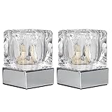 MiniSun | Modern Glass Ice Cube Touch Table Lamps with Chrome Bases | Table Lamps, Home Décor & Improvement Essential | Set of 2