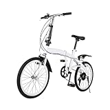 Eieblek 20 Inch Folding Bike for Adult, 6-Speed Folding Bicycle with Double Brake and Mudguards, Compact City Bike, Carbon Steel Foldable Bicycle, Adjustable Height