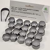 Skoda Genuine Alloy Wheel Bolt Nut Caps Covers 17mm Bolt Caps Audi (Grey Matt + Tool)