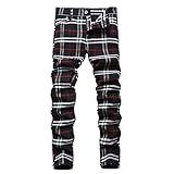 NOVOCCT Plaid Panst for Men - Skinny Mens Dress Pants - Stretch Slim Fit Business Casual Dress Chinos Pants for Men, Black White Plaid, 34
