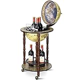 COSTWAY 330MM/360MM/400MM Globe Shaped Drink Cabinet, Wine Beverage Storage Trolley with Bottom Shelf and Wheels, Retro Wooden Mini Bar Bottle Stand (Cream, 330MM Globe)