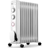 NETTA Electric Oil Filled Radiator 2500W, Portable Heater with Thermostat & 24 Hour Timer, 3 Power Settings, 11 Fin - White