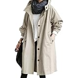 BIISDOST Women's Trench Coat Long Windproof Coat Temperament Fitted Summer Coat Lightweight and Waterproof Windbreaker Casual Transition Jacket with Pockets Buttons Adjustable Hood, khaki, L