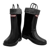 Zorax - UK 1 Adult - EU32 - Black Girls Boys Waterproof Kids Handle Rain Boots with Removable Warm Lining Child Shoes Wellies Unisex Toddler Wellington Boots