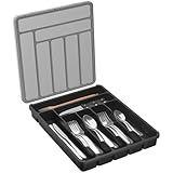Lifewit Cutlery Drawer Organiser with Lid, Plastic Small Cutlery Tray for Kitchen Drawer, Utensil Flatware Silverware Holder Divider for Spoons Forks Knives Tableware, 7 Compartment, Black