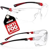 NoCry Safety Glasses with Clear Anti Fog Scratch Resistant Wrap-Around Lenses and No-Slip Grips, UV Protection. Adjustable, Black & Red Frames