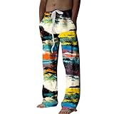 Men's Multicolor Abstract Art Printed Beach Pants, Loosefit Drawstring Trouses with Side Pockets, Casual Vacation & Beachwear Trousers for Holiday (MR2, XL)