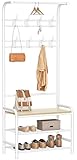 HOMIDEC Coat Stand, 182cm Coat Rack with Shoe Bench Removable Hooks Hanging Rail, Coat and Shoe Rack for Hallway Entryway Small Space, White Oak