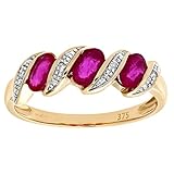 Naava Women's Eternity Ring, 9 ct Yellow Gold Diamond and Ruby Ring