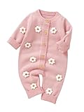 LYSINK Infant Baby Warm Rompers Sweater Hedgehog Embroidery Knitted Jumpsuit Fall Long Sleeve Button Jumper Bodysuits (B-a-Pink, Newborn)