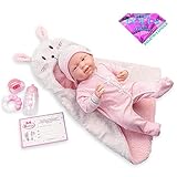 JC Toys - La Newborn Newborn doll 38 cm is soft vinyl, includes romper and 5 accessories, pink, designed in Spain by Berenguer, +2 years