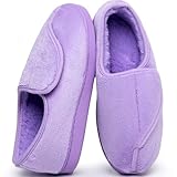 Git-up Ladies Diabetic Slippers Arthritis Edema Memory Foam Adjustable Closed Toe Swollen Feet Slippers Comfortable House Indoor Outdoor Shoes with Rubber Sole, Purple UK/6