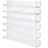 BELLE VOUS Acrylic Display Shelf Set (6 Pack) - Floating Bookshelf Set for Vinyl Record Storage - Invisible Picture Shelf Ledges for Bedroom, Bathroom or Living Room Wall Display